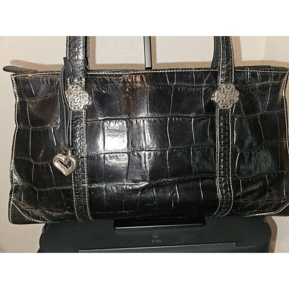 Brighton Black Croco Embossed Leather Satchel Shoulder Handbag 15x8x3 - Picture 3 of 16